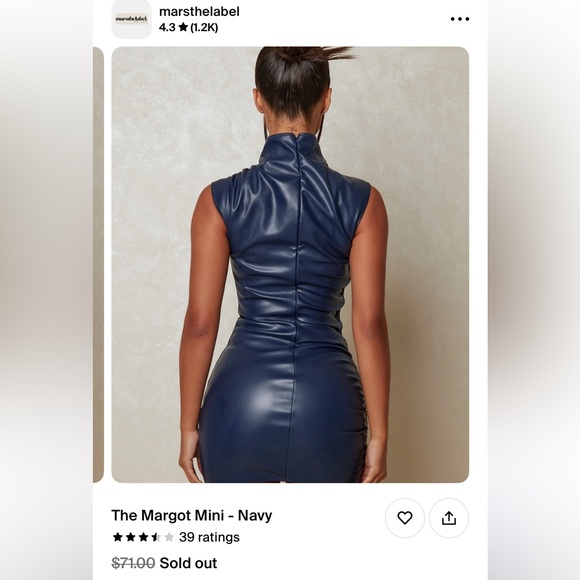 Mars The Label navy leather mini dress with zipper - Picture 3 of 5